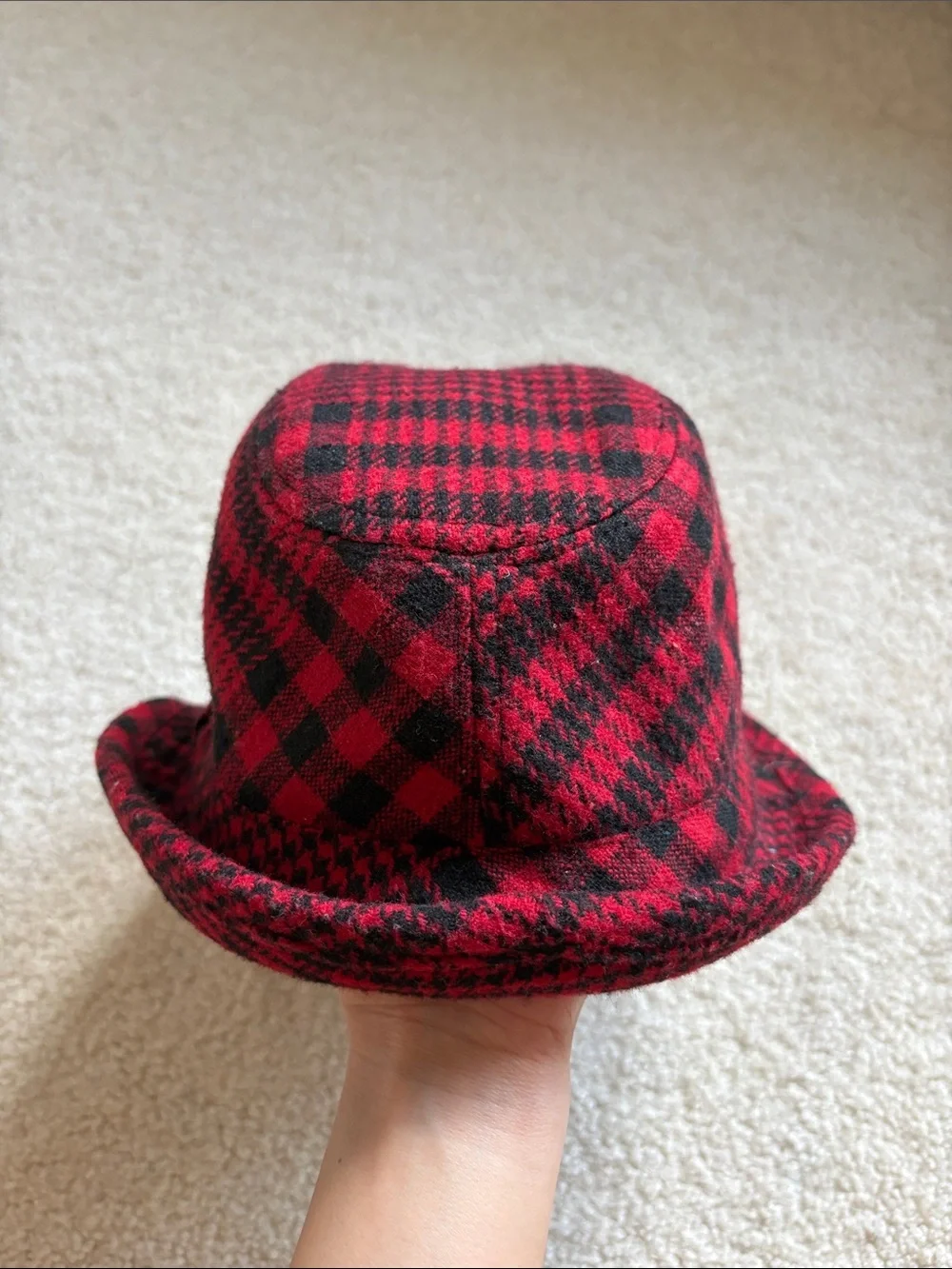 Kids Red & Black Plaid Hat